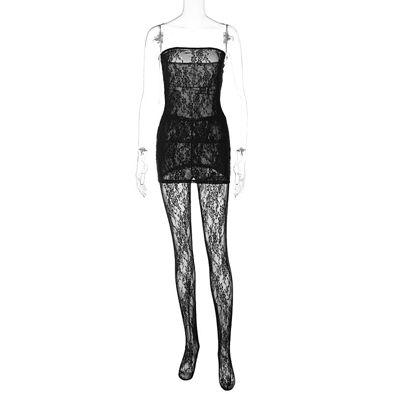 Women's Summer Lace Sexy Bandeau Dress Trousers Suits