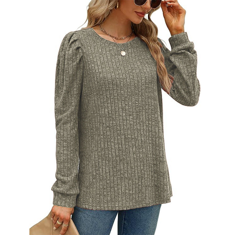 Women's Fashion Round Neck Puff Sleeve Loose Knitwear