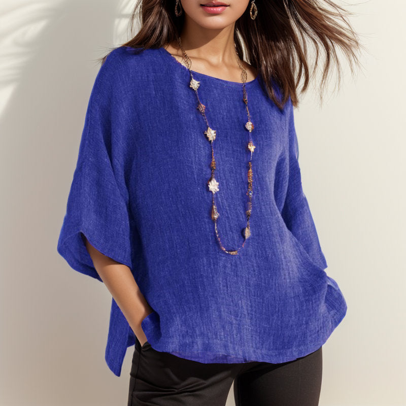 Women's Shirt Three-quarter Sleeve Round Neck Cotton Blouses