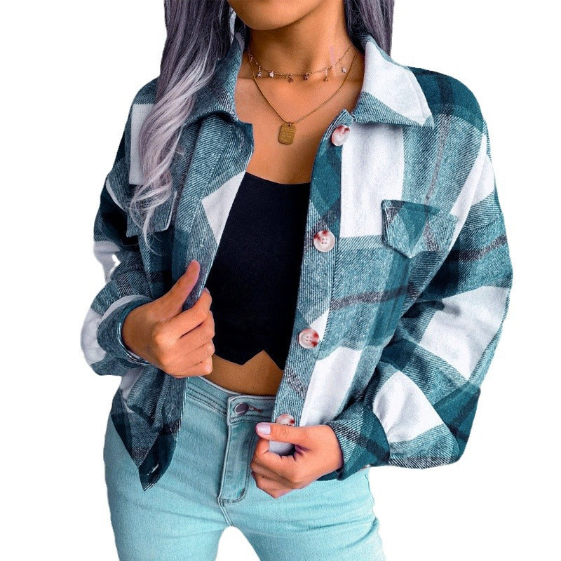 Women's Fashion Urban Style Loose Single-breasted Plaid Coats