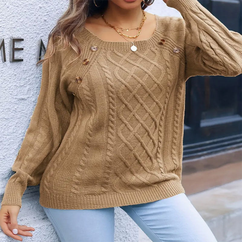 Women's Casual Square Collar Clinch Twist Knitted Knitwear