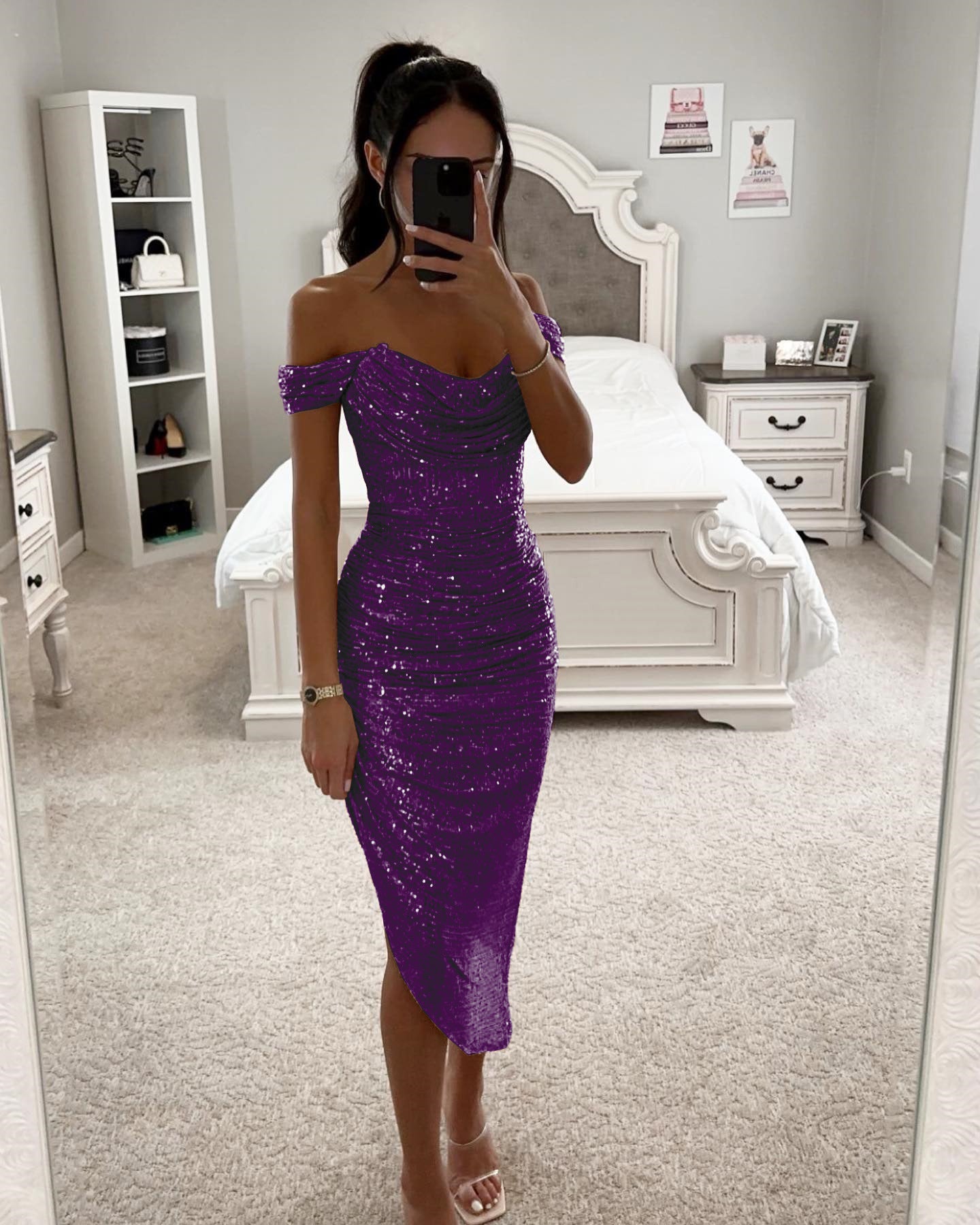 Robe à paillettes pour femmes, tenue décontractée à la mode, tenue de soirée à fermeture éclair