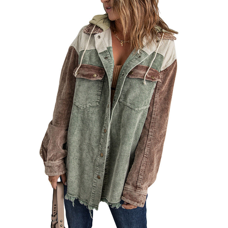 Women's For Color Contrast Patchwork Single-breasted Loose Jackets