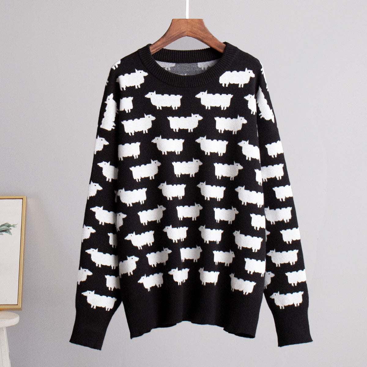 Women's Round Neck Alpaca Printed Loose-fitting Casual Sweaters