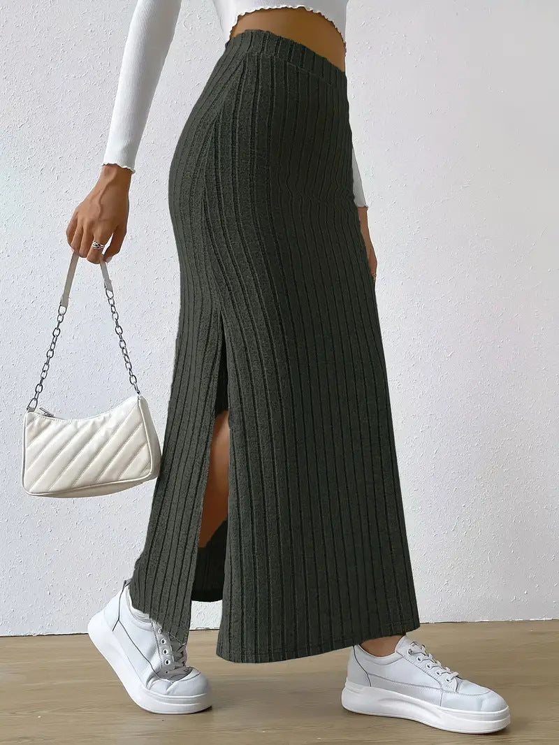 Women's High Waist Side Slit Knitted For Skirts