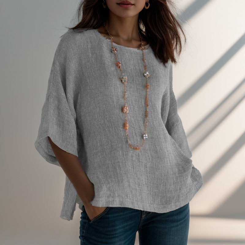 Women's Shirt Three-quarter Sleeve Round Neck Cotton Blouses