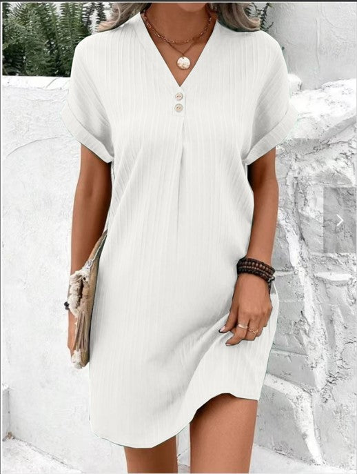 Women's Solid Color Pullover Comfort Casual Button Dresses