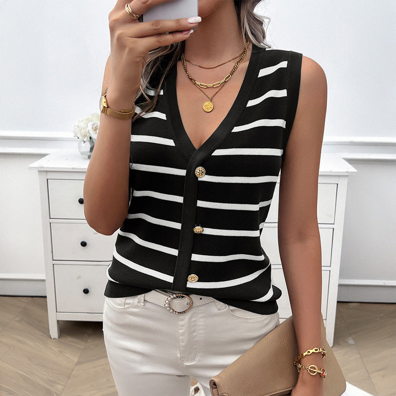 Women's Classy Casual Contrast Color Sleeveless Sweaters