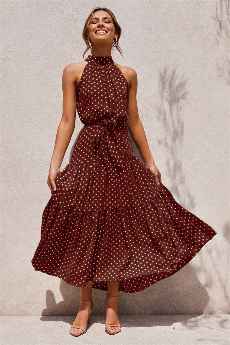 Color Halter Polka Dot Print Dress Dresses