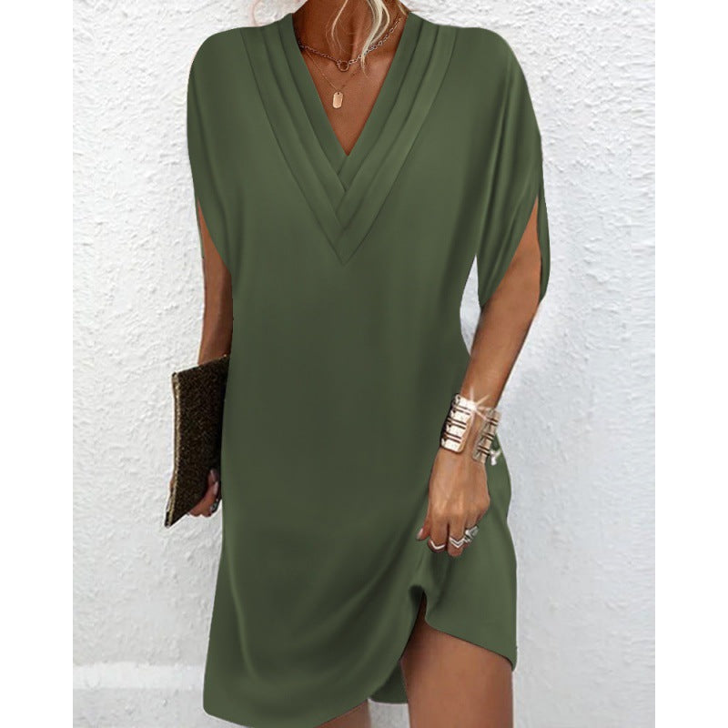 Women's Casual Pleated Batwing Sleeve Dress Dresses