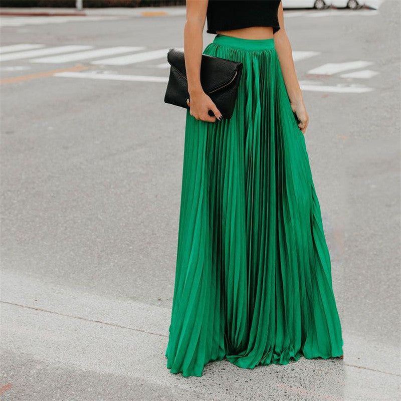 Women's Stylish Solid Color Pleated Swing Skirts