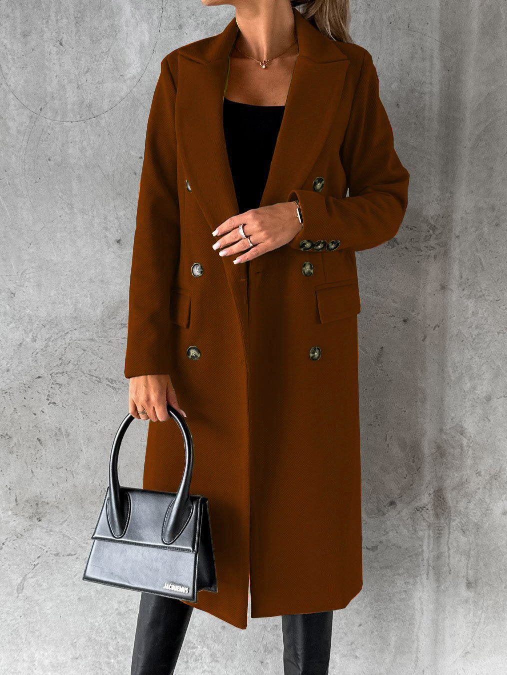 Women's Woolen Solid Color Long Sleeve Double Coats