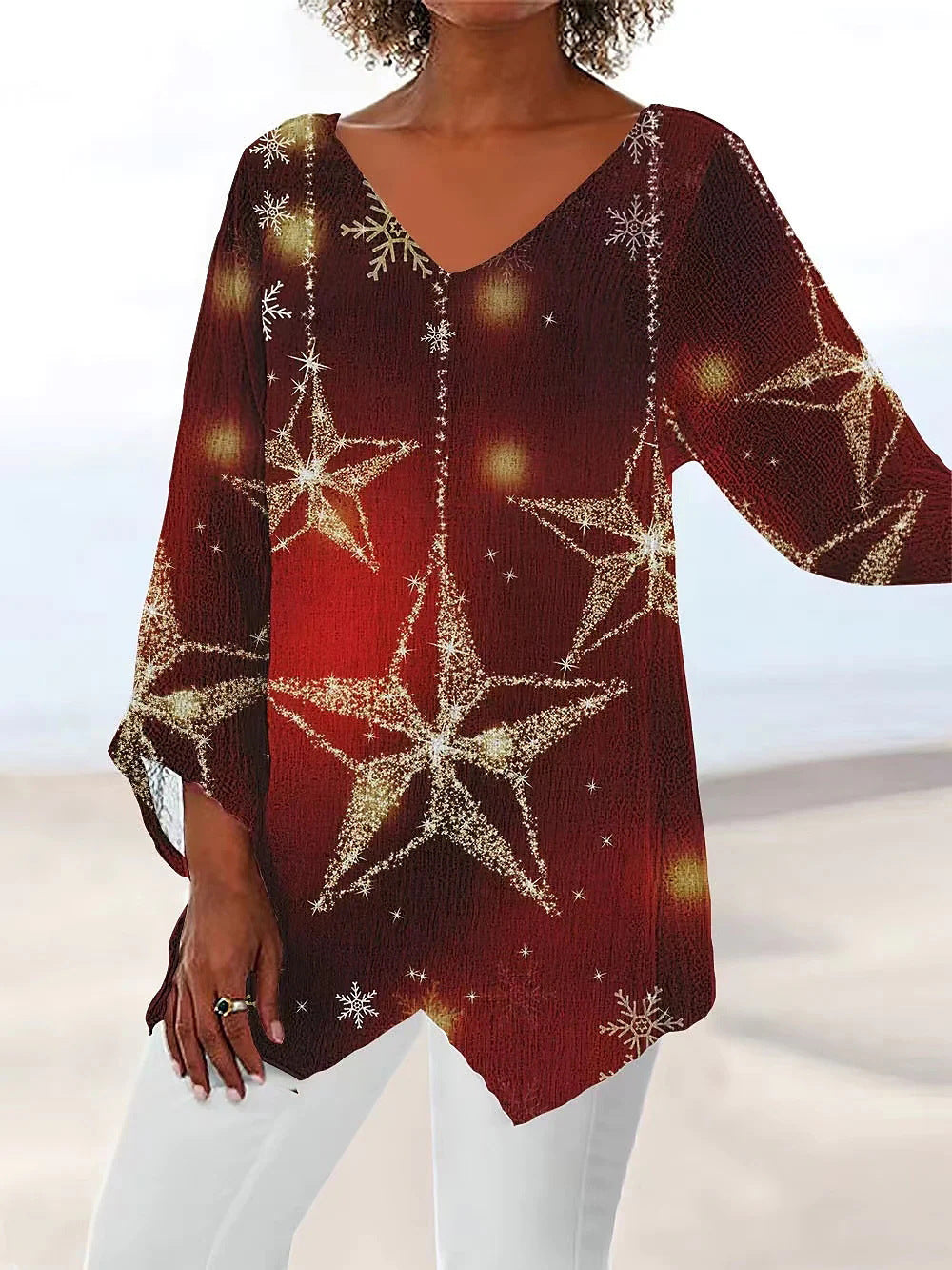 Women's Leisure Loose Irregular Printed Long Sleeve Plus Size