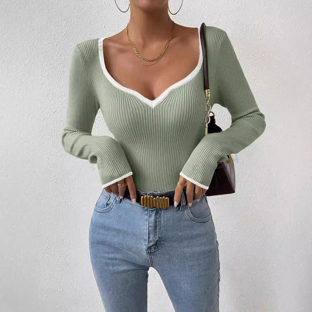 Women's Hemming Vertical Pattern Sunken Stripe Slimming Knitwear