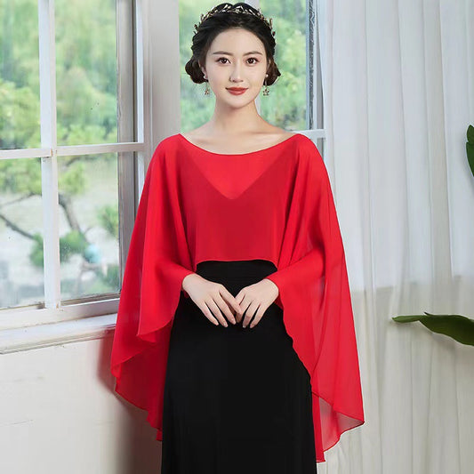 Thin Chiffon Pullover Shawl Dress Daily Blouses