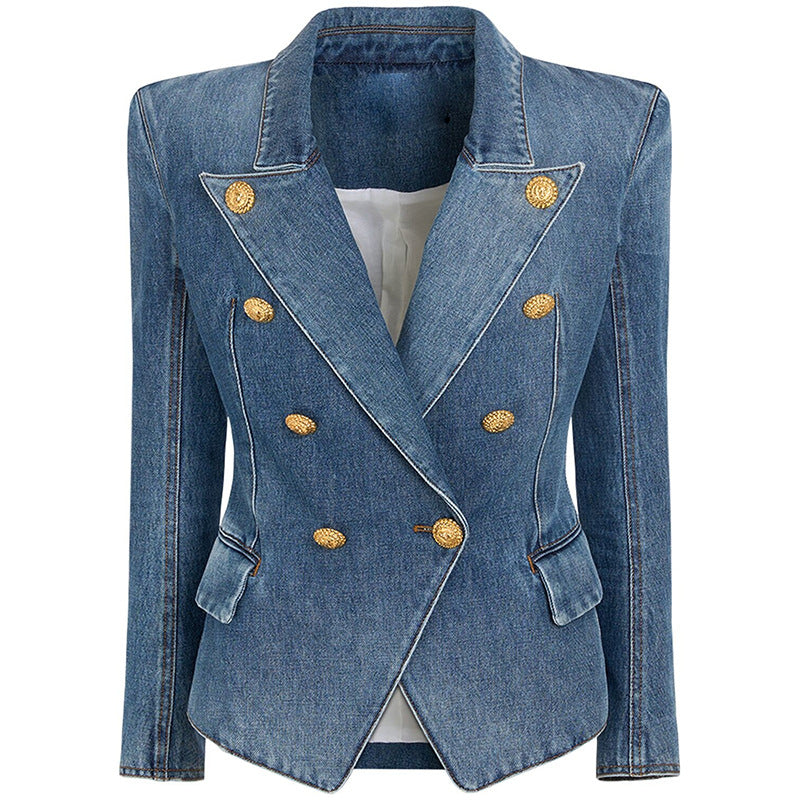 Stylish Elegant Slim Double-breasted Washed Denim Blazers