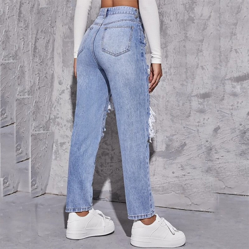 Women's Ripped Trend Water Washed Hole High Jeans