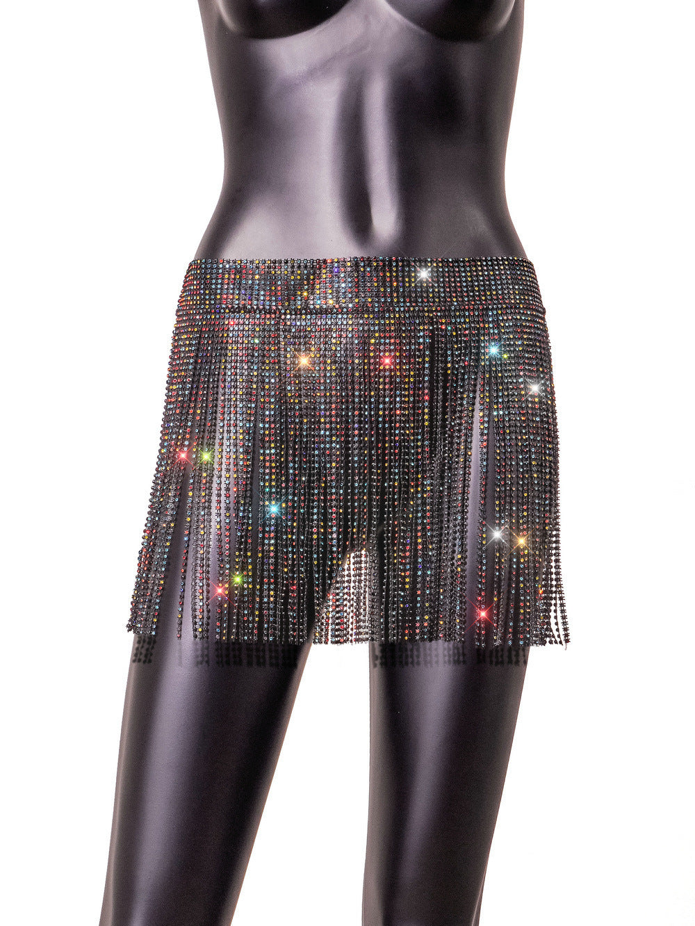 Women's Rhinestone Fishnet Sexy Temperament Strap Stitching Skirts