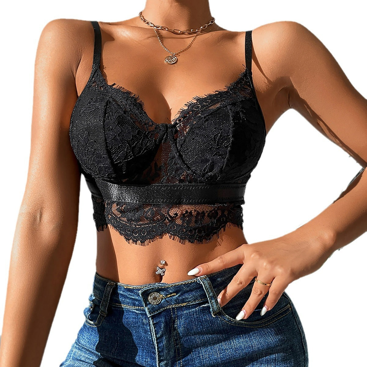 Women's Lace Splicing Sling Nightclub Hot Nude Tops