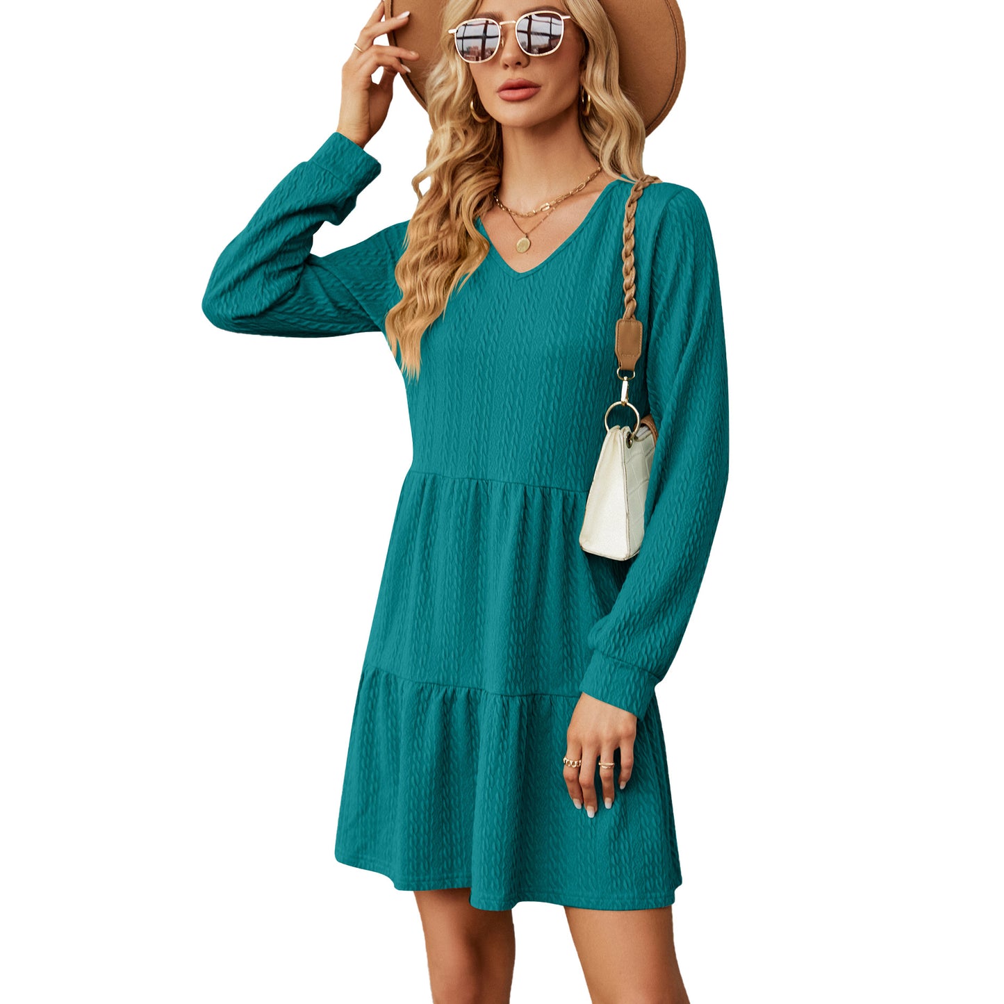 Women's Solid Color Stitching Long Sleeve Loose Dresses