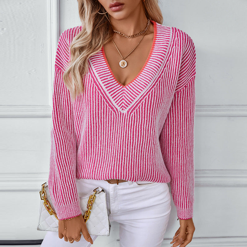 Women's Attractive Striped Leisure Pullover Loose Sweaters