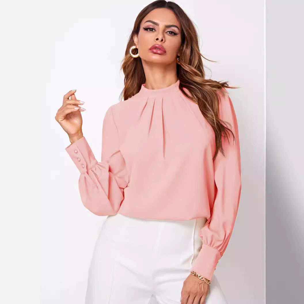 Women's Chiffon Shirt With Small Stand Collar Blouses