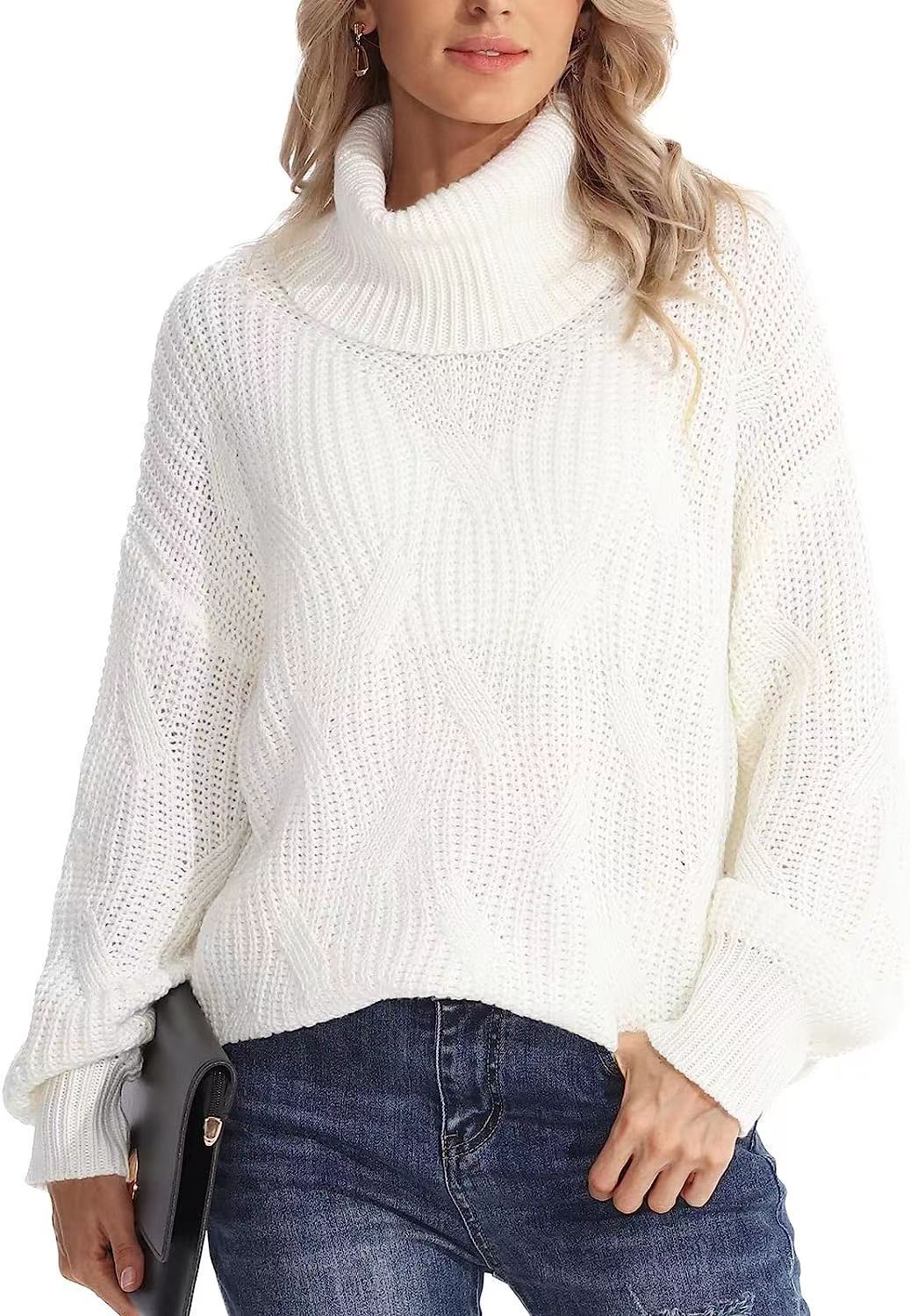 Women's Loose High Collar Twisted Knitted Pullover Sweaters