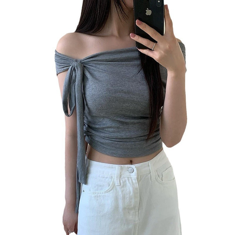 Knotted Solid Color Temperament Pleated Waist Blouses