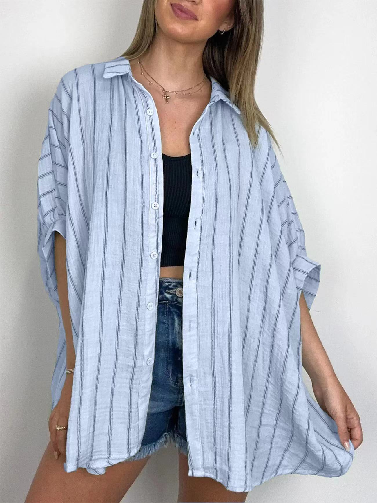 Women's Striped Print Loose Casual Shirt Blouses