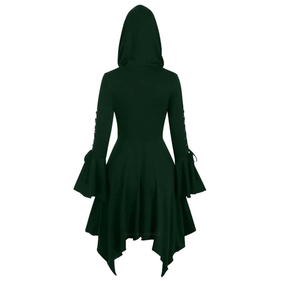 Women's Gothic Hooded Cape Irregular Hem Lotus Skirts