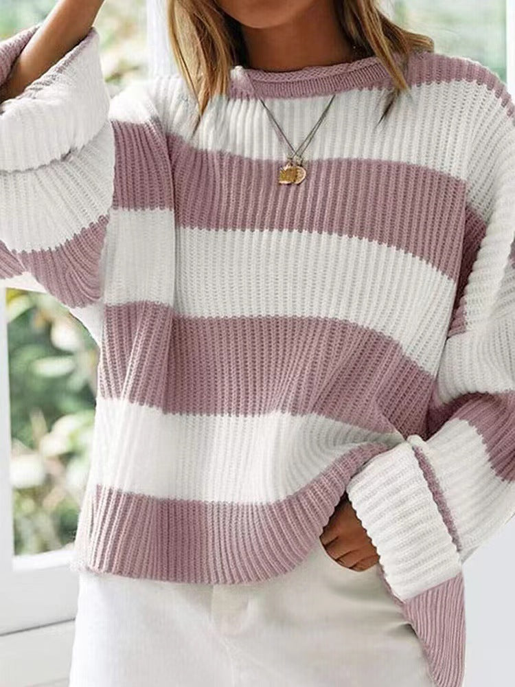 Women's Long Sleeve Striped Clothes Flared Sleeves Sweaters