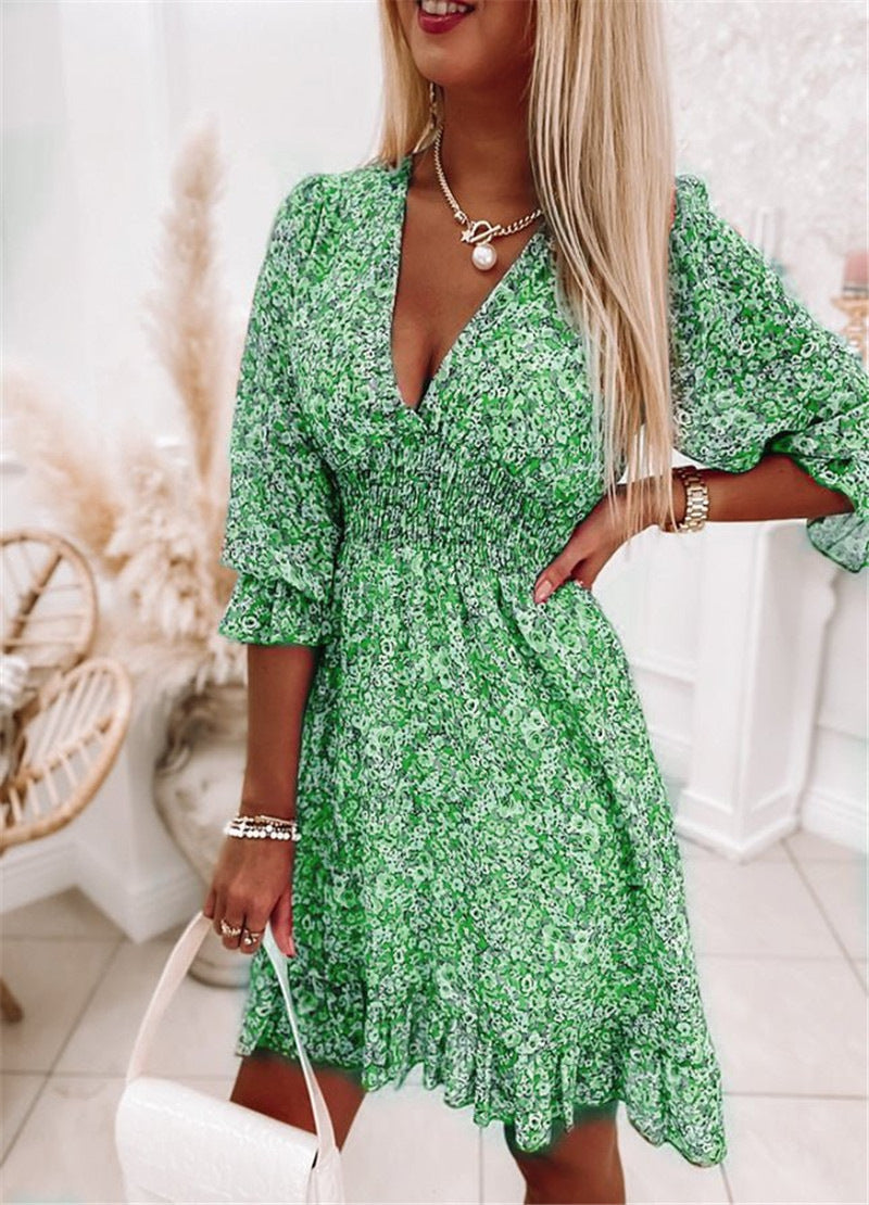 Mid-length Dress Pullover Bohemian Printed Sleeve Shorts