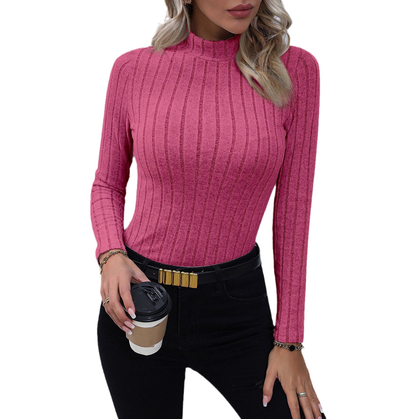 Women's Fashion Shirt Autumn Long-sleeved Solid Color Knitwear