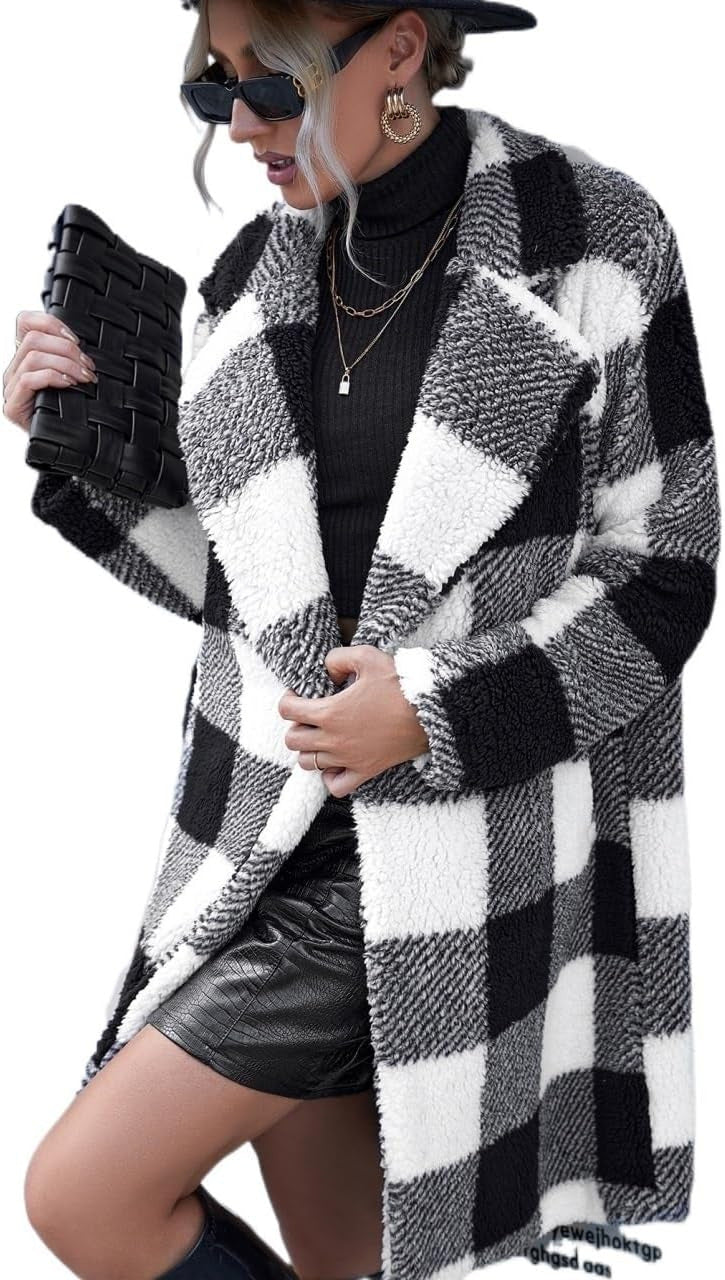 Women's Autumn Lapel Long Sleeve Plaid Loose Coats