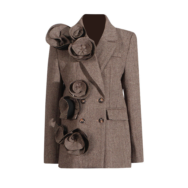 Women's Commute Style Handmade Three-dimensional Flower Decoration Blazers