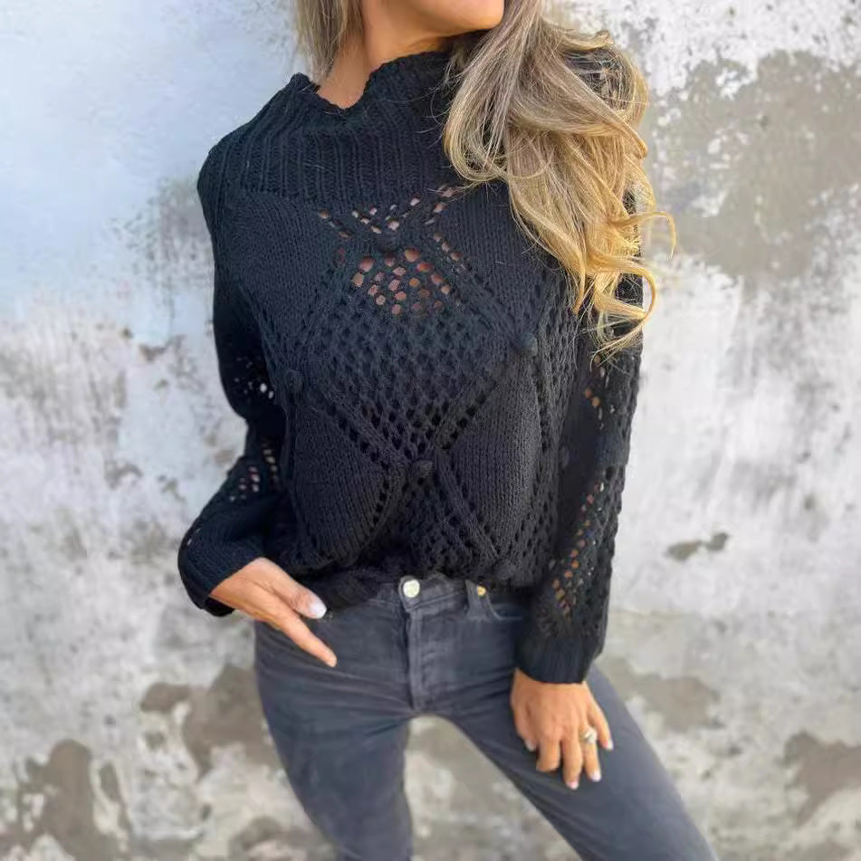 Women's Casual Loose Hollow Out Round Neck Sweaters