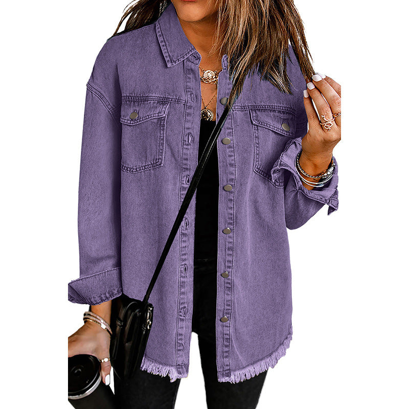 Women's Washed Denim Loose Single-breasted Long Sleeve Jackets