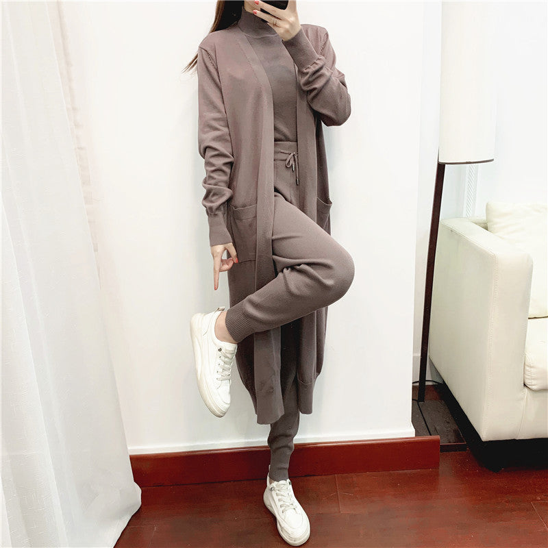 Women's Fashionable Graceful Casual Knitted Three-piece Set Suits