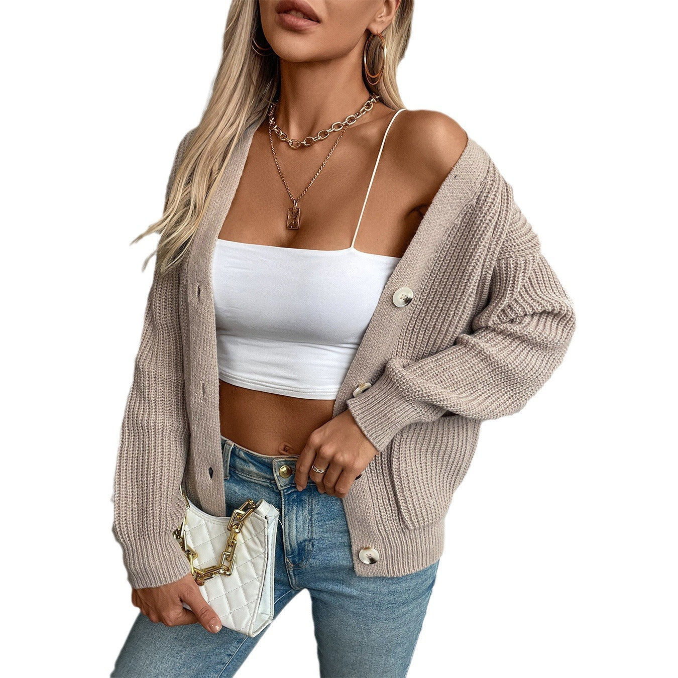 Women's Loose Casual Solid Color Single-breasted Knitted Sweaters