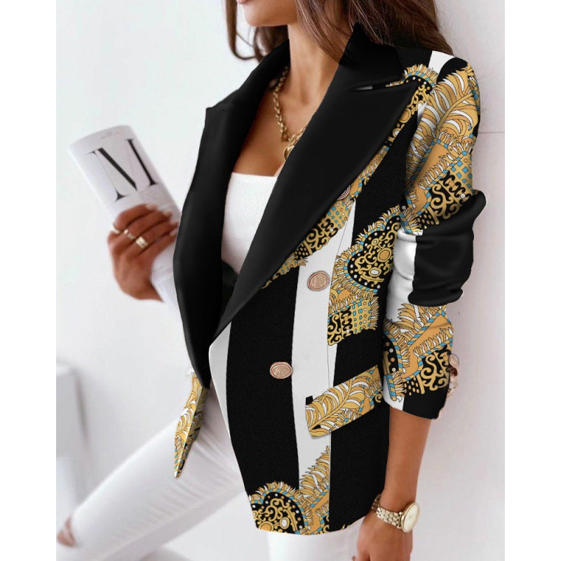 Women's Long Sleeve Double Breasted Fashion Print Clothing