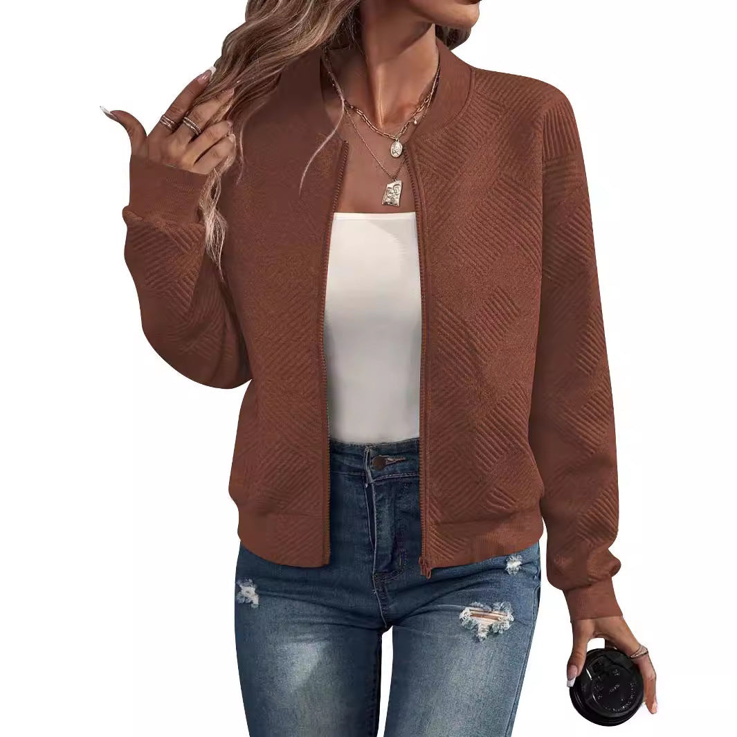 Women's Fashion Solid Color Zipper Baseball Collar Jackets