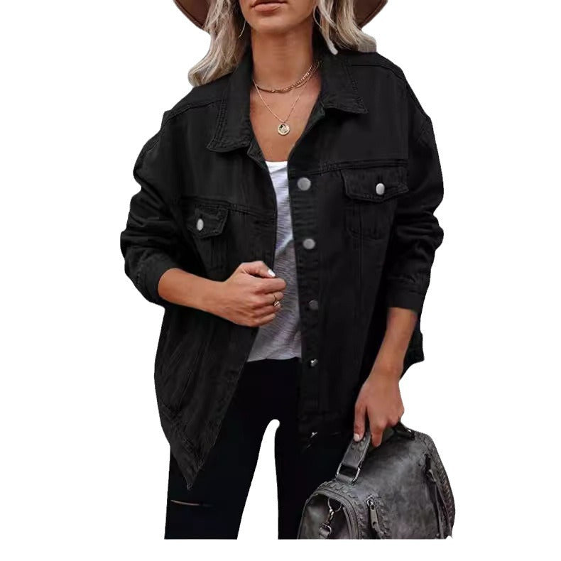 Women's Fashion Denim Lapel Long-sleeved Cotton Jackets