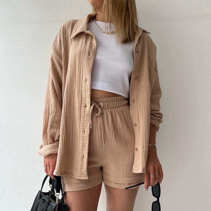 Women's Sleeve Shirt High Waist Drawstring Fashion Suits