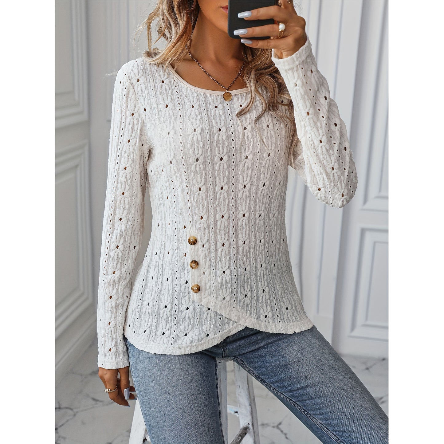 Women's Fashion Shirt Spring Long-sleeved Knitted Jacquard Knitwear