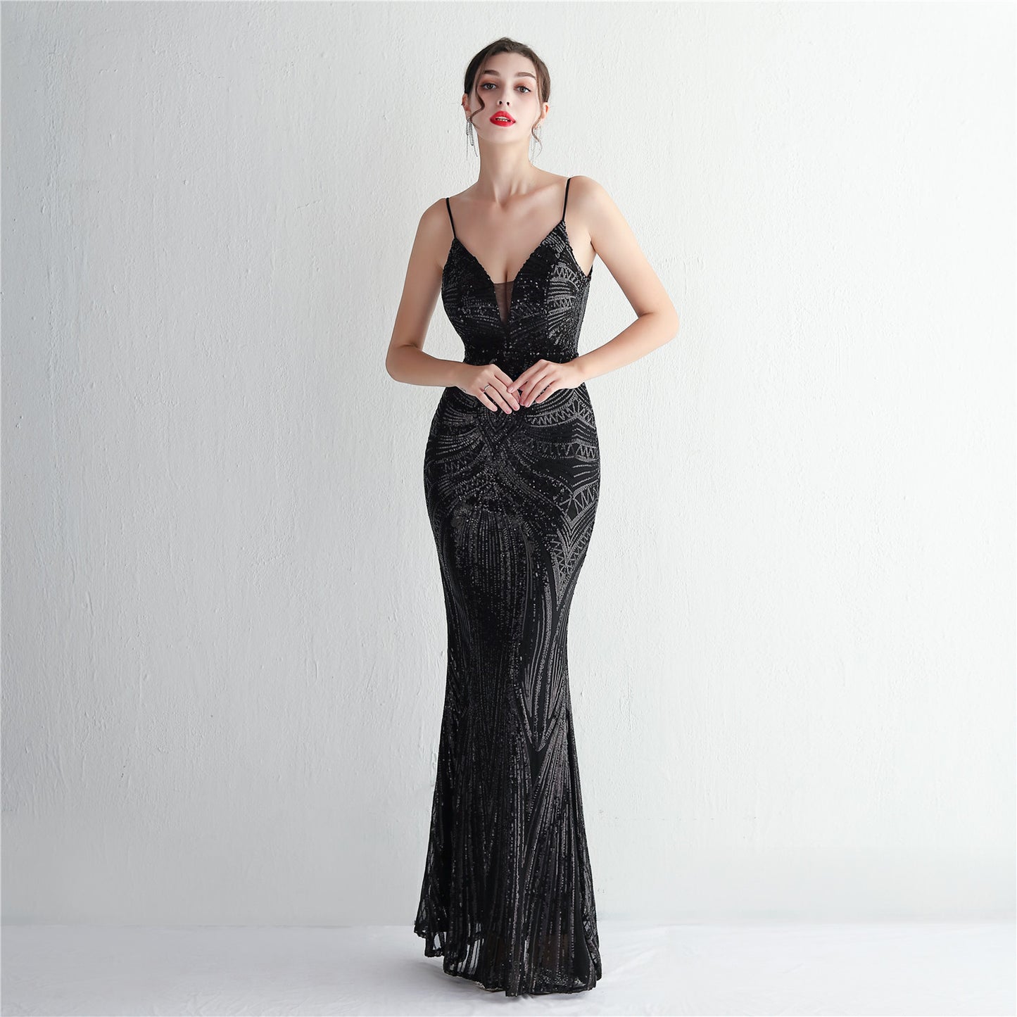 Flower Sling Party Sequined Dress Long Evening Dresses