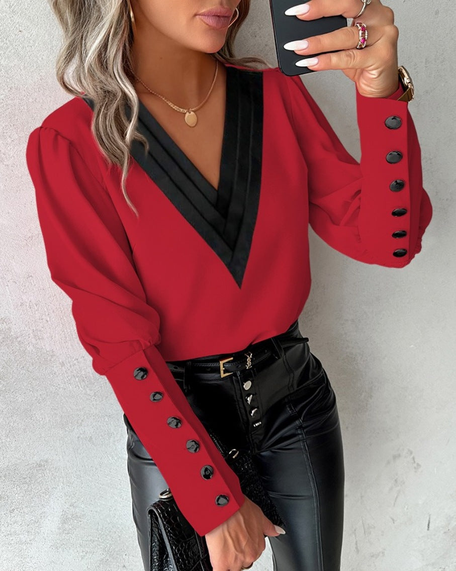 Women's Autumn Fashion Solid Color Long Sleeve Blouses