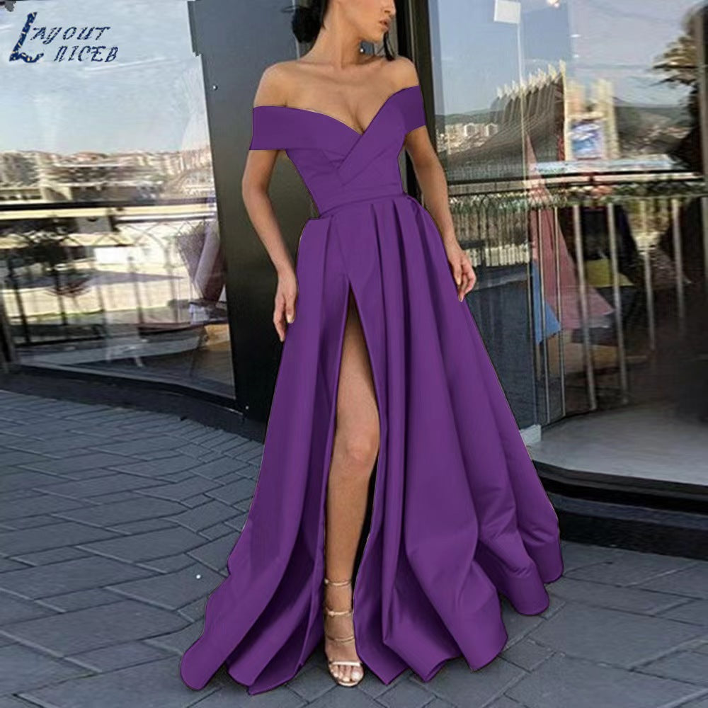 Women's Pretty Dress Summer Deep Satin Evening Dresses