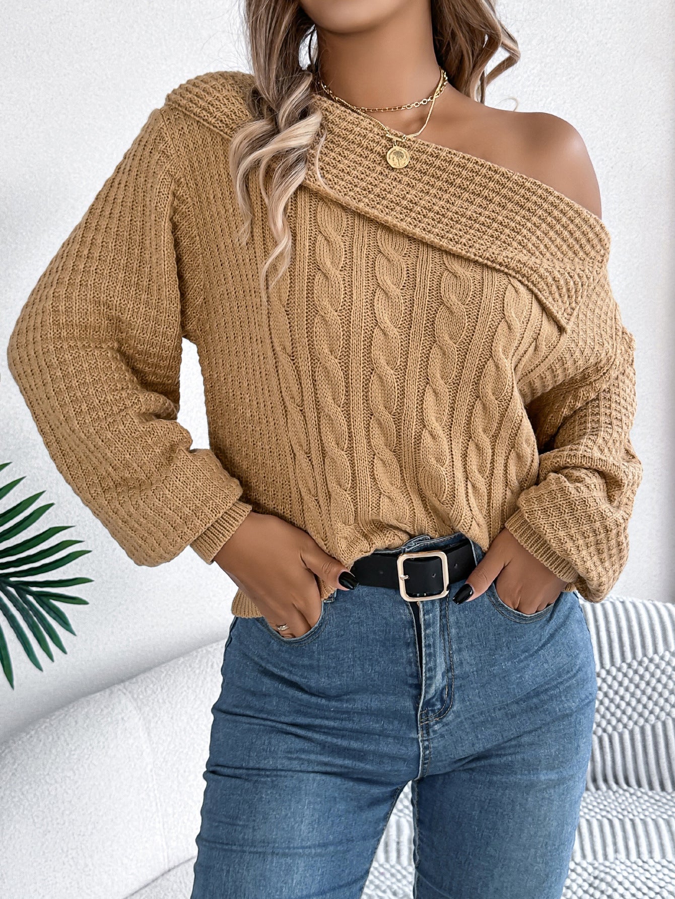 Women's Casual Sexy Lapel Twist Long Sleeve Sweaters