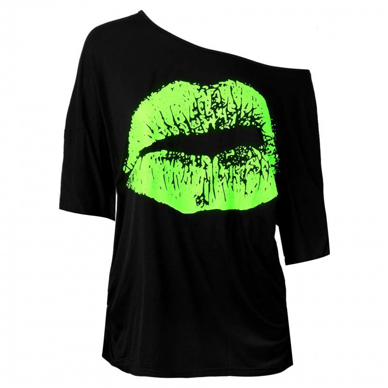 Women's Big Lip Printings Generation Shoulder Half Blouses