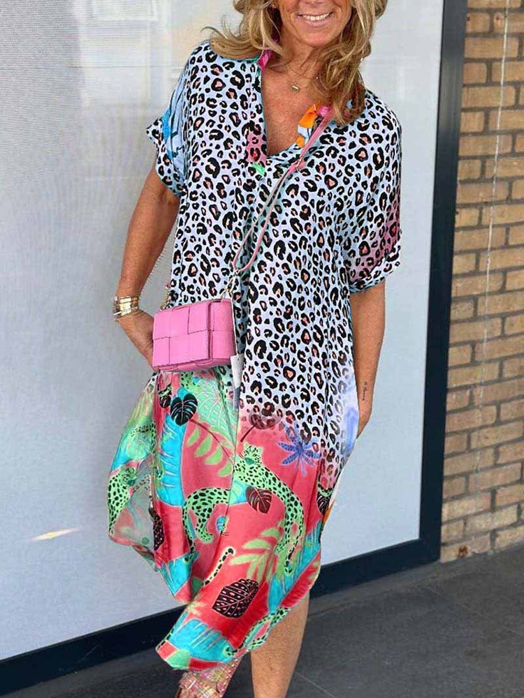 Women's Summer Fashion Wear Half-open Collar Printed Dresses